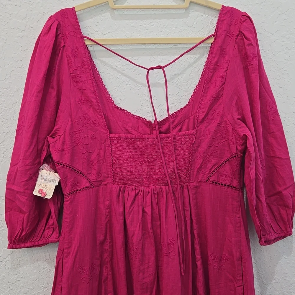 Free People Lisa Lace Midi Dress in Hollyhock Pink - Picture 7 of 7
